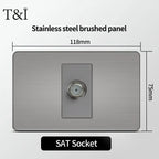 Stainless Steel Wall Socket 118x75mm Italian-Style with USB-C & Schuko Chilean Plug - Brushed Finish for Home/Office