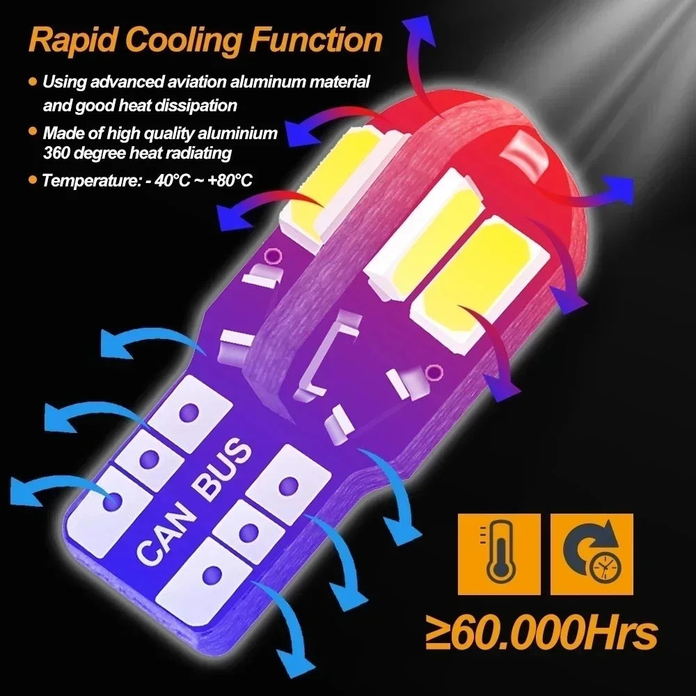 10/20PCS W5W T10 LED Bulbs Canbus 5730 8SMD 12V 6000K 194 168 LED Car Map Dome Lights Parking Light Auto Signal Lamp Amagi