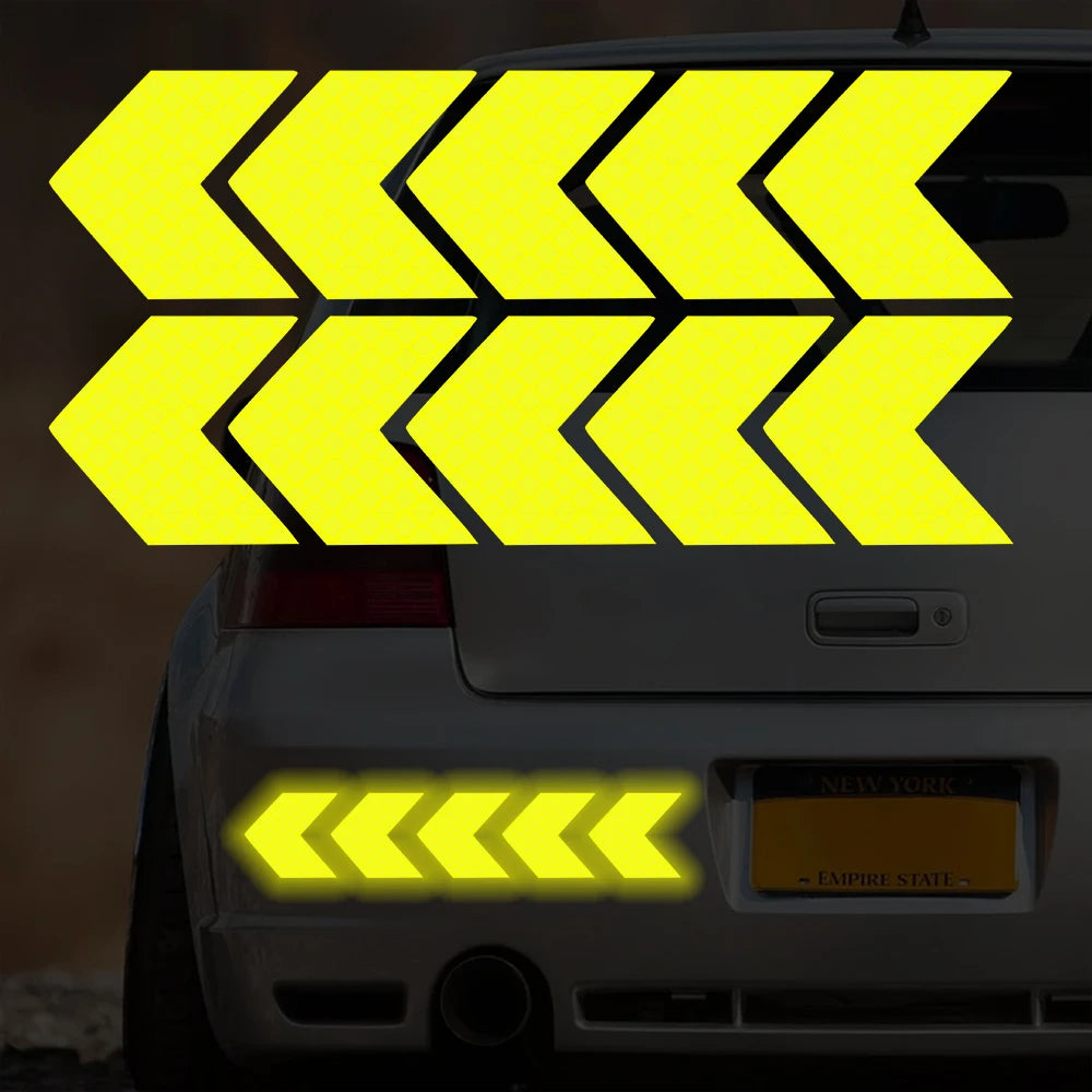 10 Pcs/Set Car Sticker Reflective Arrow Sign Tape Warning Safety Sticker for Car Bumper Trunk Reflector Hazard Tape Car Styling