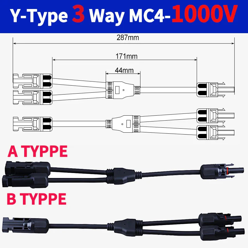 1/5/20/100 Sets DC PV Y Branch Photovoltaic Solar Connector 1000V 30A Male Female 3-Way 4-Way 5-Way Plug 1 To 2/3/4 Adapter