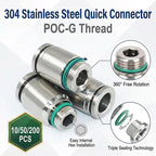 304 Stainless Steel Pneumatic Push-In Fitting POC-G, Internal Hex Quick Connector for Air and Gas Pipe Systems