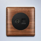 86x86mm Solid Wood Embedded Power Outlet - Childproof EU/RU/FR Socket, Fireproof Vintage Panel for Industrial & Villa Use