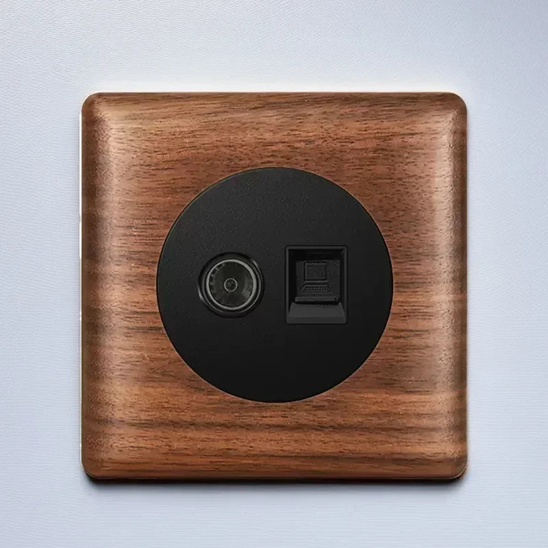 86x86mm Solid Wood Embedded Power Outlet - Childproof EU/RU/FR Socket, Fireproof Vintage Panel for Industrial & Villa Use