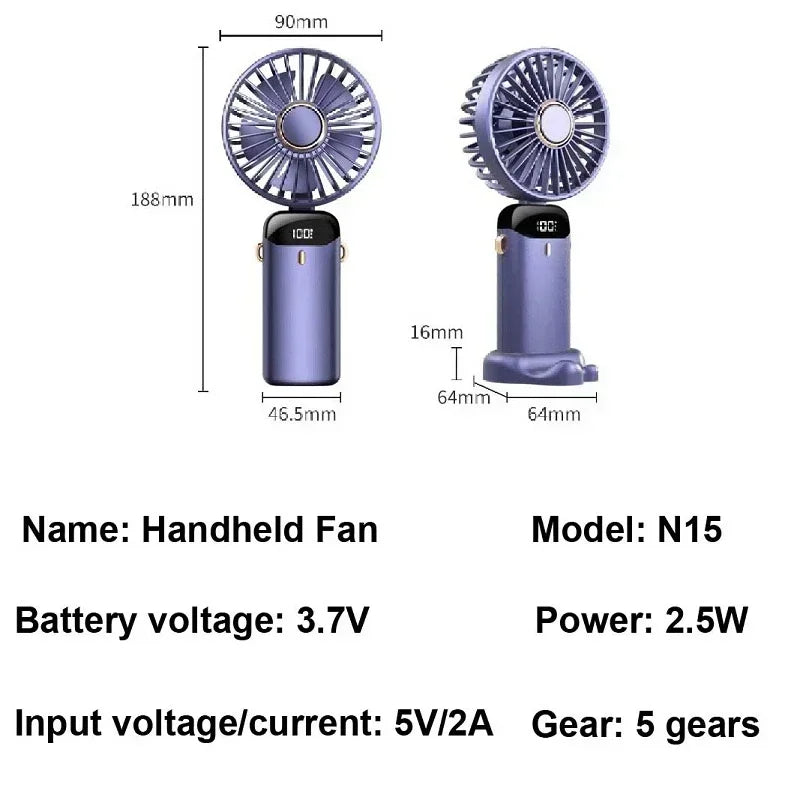 Car 3 in 1 Portable Fan Handheld Neck Desk Fan 5 Speed Digital Display Ultra Quiet Makeup Fan for Women Desktop Clip Office Amag