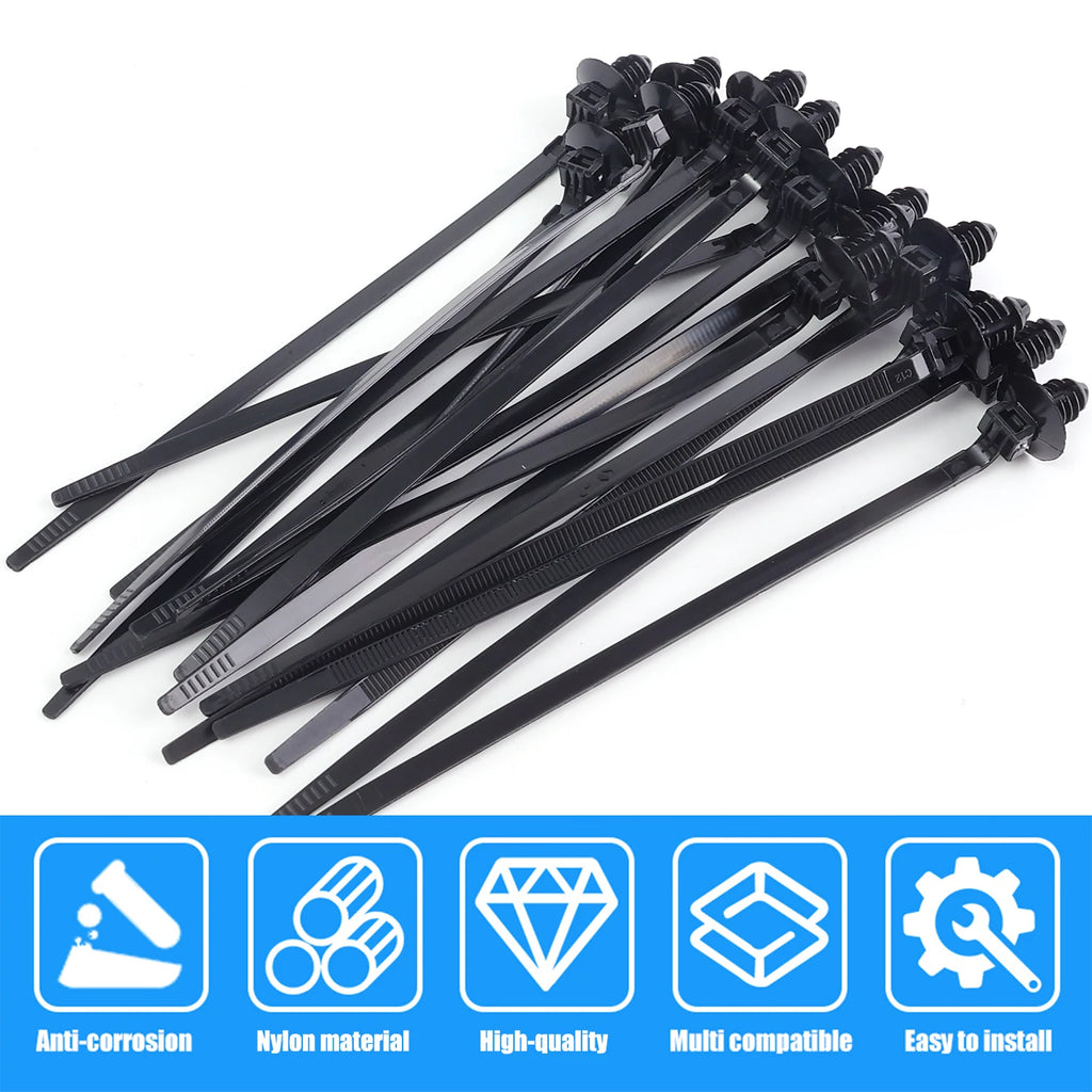 100/10pcs Nylon Self Locking Zip Tie Car Engine Bay Wiring Loom Retainer Clip Screw Mount Fastener Universal Car Wire Management