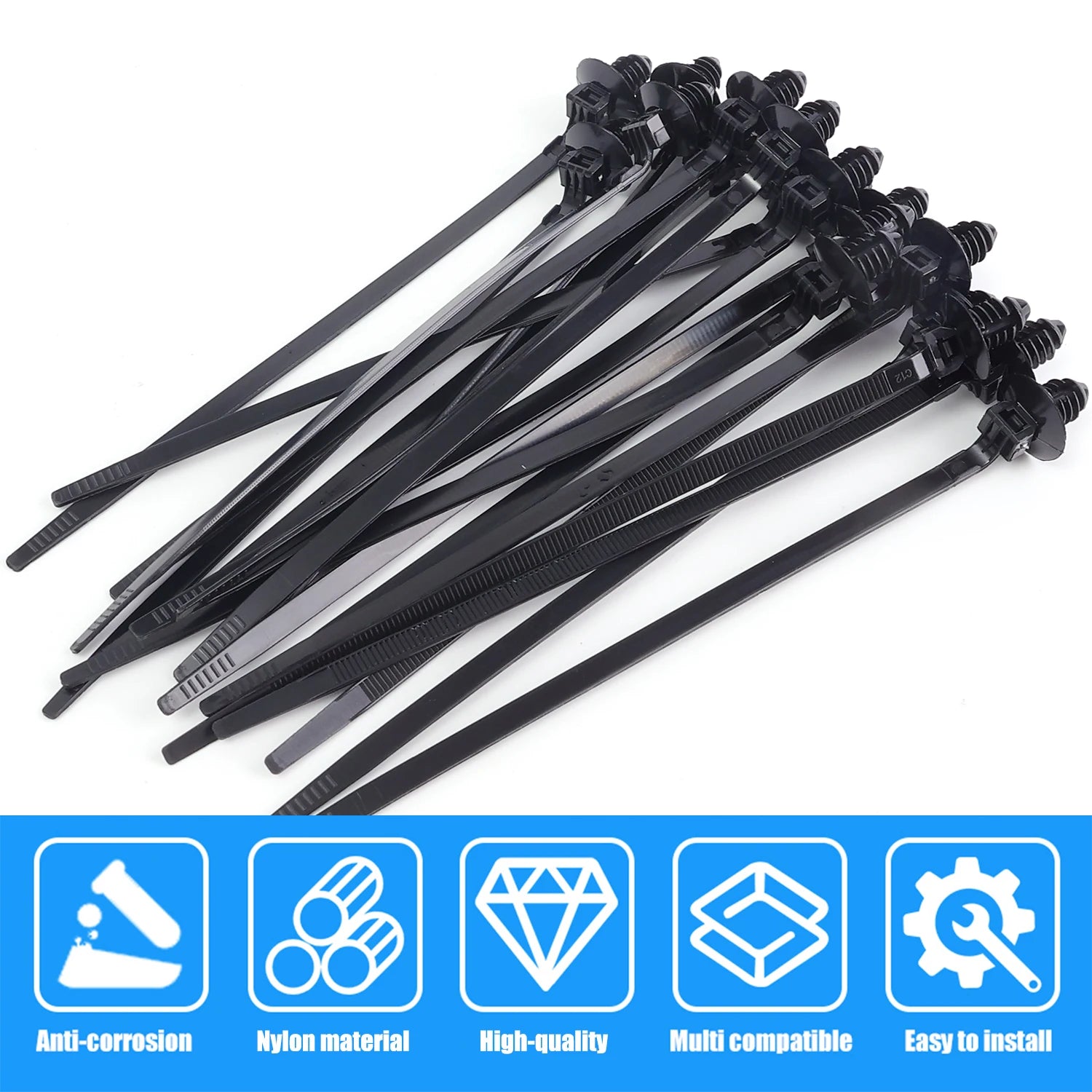 100/10pcs Nylon Self Locking Zip Tie Car Engine Bay Wiring Loom Retainer Clip Screw Mount Fastener Universal Car Wire Management