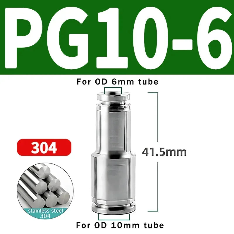 304 Stainless Steel Pneumatic Quick Connect Fitting PG PU 4 6 8 10mm for Air Compressor Gas Pipe Hydraulic Plug-In 10-50PCS