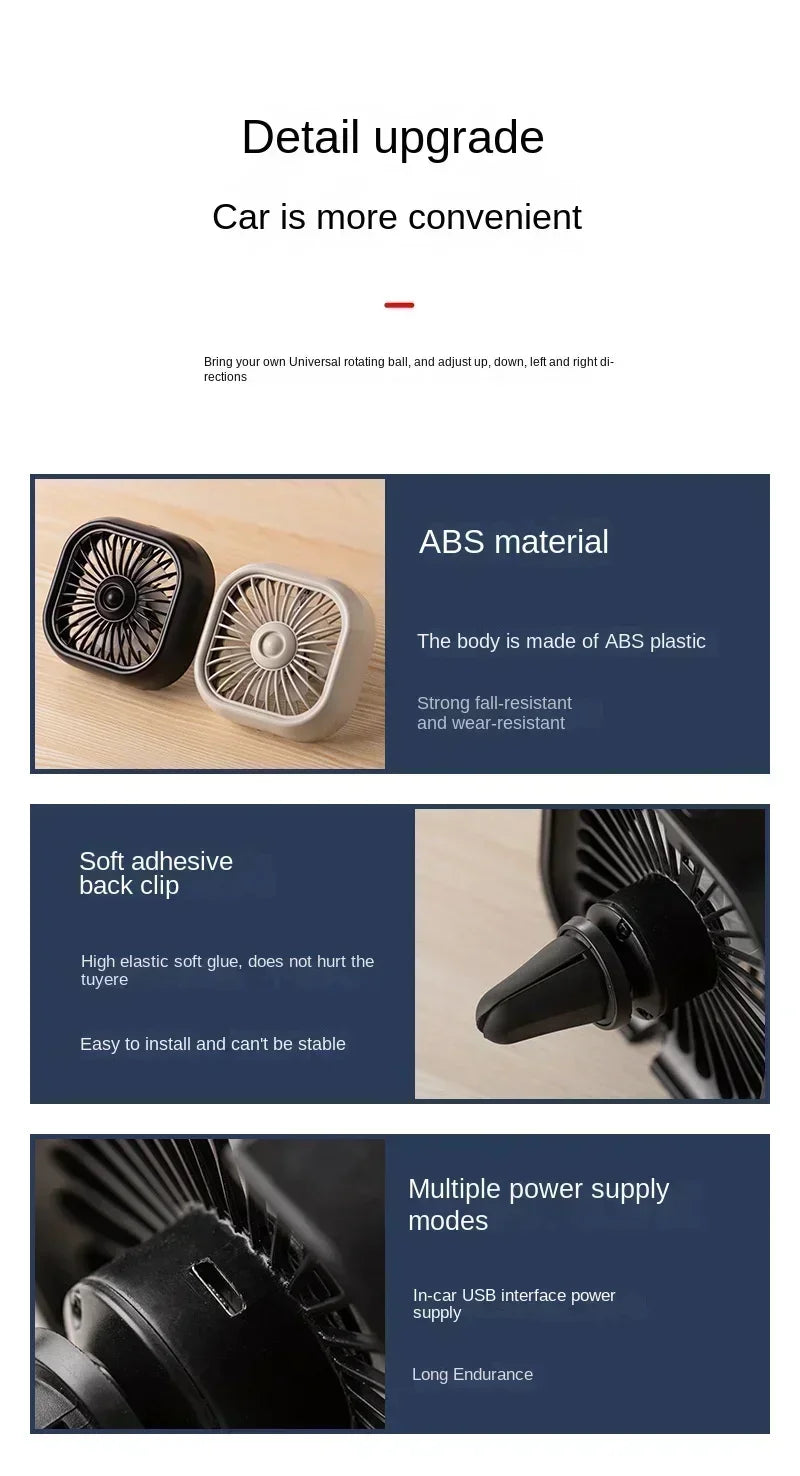 Mini Car Air Outlet Cooling Fan Adjustment Powerful USB Light Creative Low Noise Multi-function Mini Interior Fan Cooler Amagi