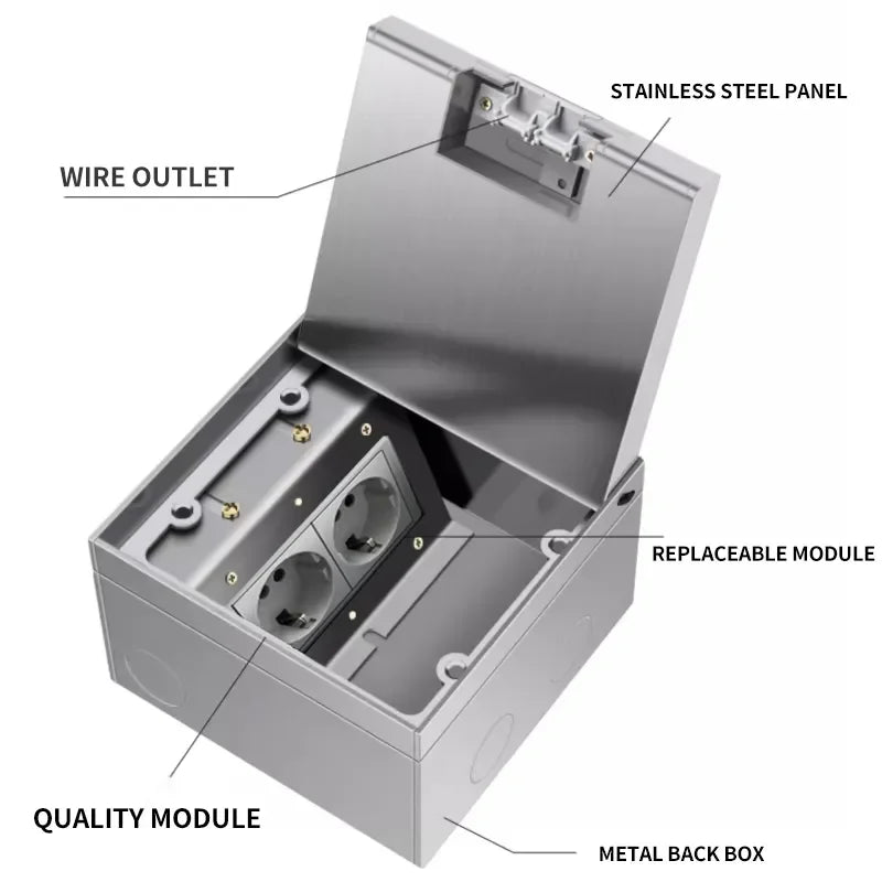 Stainless Steel Floor Socket Outlet, Hidden Flush Mount Electrical Floor Power Socket for EU US FR BR IL Standard Plug