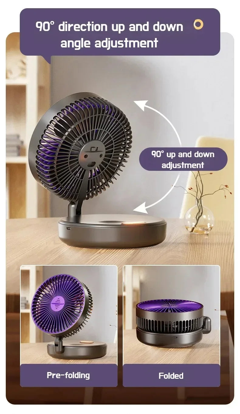 Foldable Desktop Fan Mini Wall-Mounted Car With Warm Night Light Rechargeable 4 Gears Adjustable Portable Air Circulation Amagi