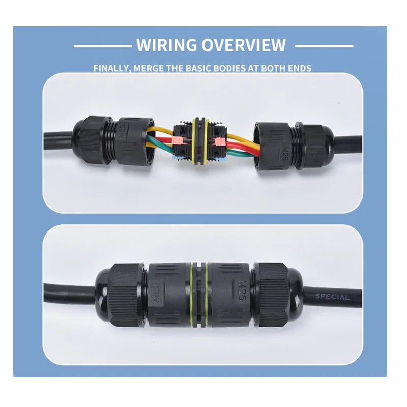 IP68 Outdoor Waterproof Junction Box Electrical Cable Connector, Easy to Install,M16 M20 M25 for Ø3.5-14mm Wire Range 2 Way