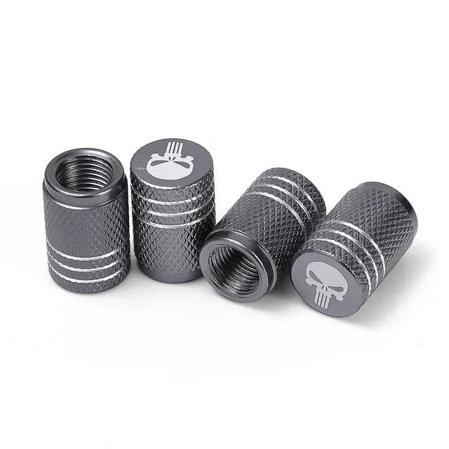 4pcs/pack Creative Skull Head Logo Car Tire Valve Caps - Aluminum Alloy Valve Core Cover with Sealant Pad Accessories Tools New