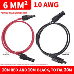 Solar PV Extension Cable Black Red 6mm² 10AWG Wire with DC Male Female Connector Waterproof Plug for Solar Panel System