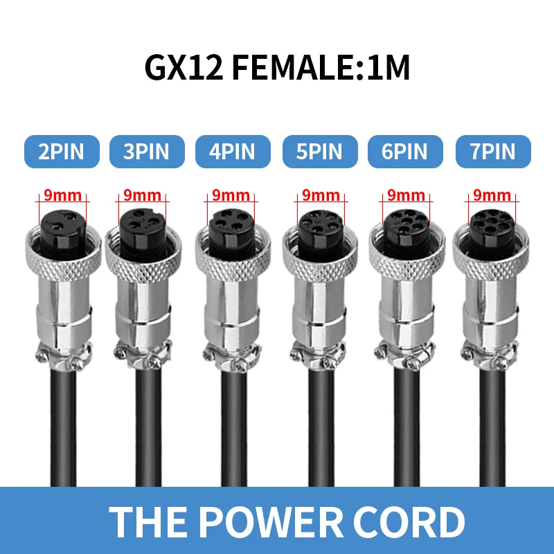 1PCS GX12 Auto Waterproof Connectors 2-7 Pins with Power Cable Line Socket Plug—Suitable for Industrial Machinery and Equipment