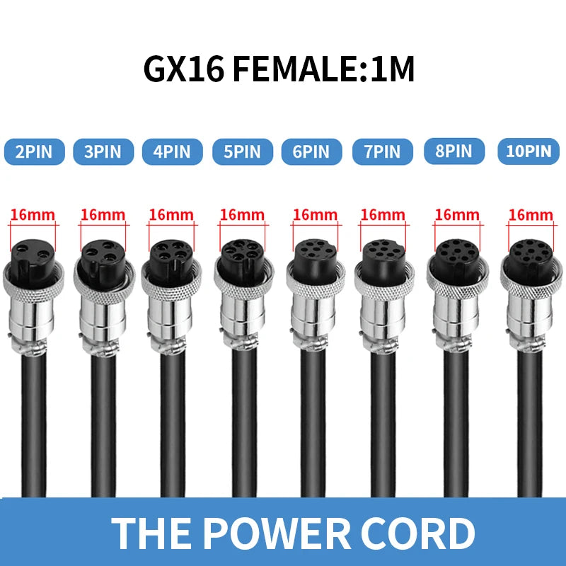 1PCS GX16 Auto Waterproof Connectors 2-10 Pins with Power Cable Line Socket Plug—Suitable for Industrial Machinery and Equipment
