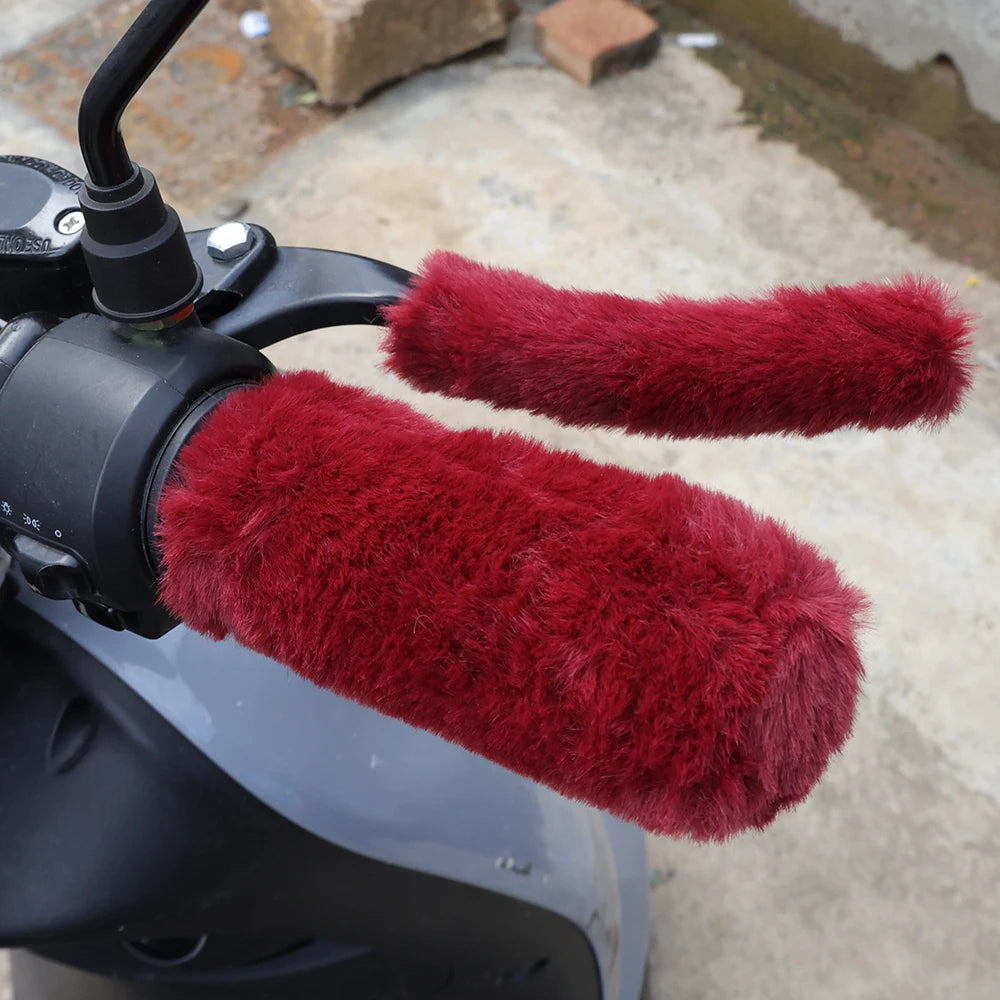 Motorbike Plush Handlebar Covers Winter Warm Imitation Plush Electric Car Motorbike Handlebar Cover Anti-slip Handlebar Sleeve