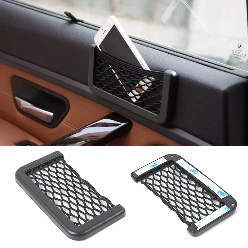 Universal Car Organizer Mesh Storage Bag Auto Paste Net Pocket Card Phone Holder Storage and Organization Car Accessories Amagi