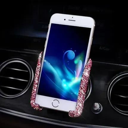 Car Phone Holder Women Diamond Crystal Car Air Vent Mount Clip Mobile Phone Holder Stand in Car Bracket Interior Amagi