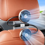 Car USB Fan Dual Head Cooling Air Hose Fan for Backseat 360°Rotation 3-Speed Auto Headrest Fan For Rear Seat Amagi
