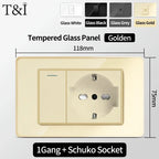118-Style EU/CL Dual Socket with USB-C PD 20W - Tempered Glass Italy & Chile Outlet for Home/Office