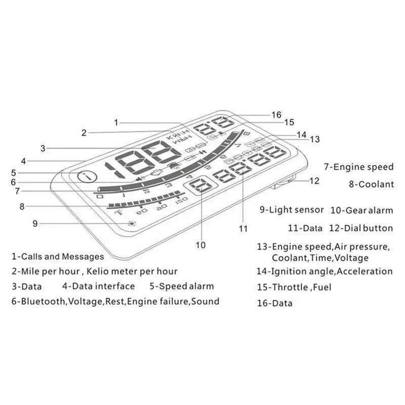 Digital HUD Speedometer Performance LCD Display HUD Display Car General OBD2 Driving Computer Car Speed Reflective Car Display