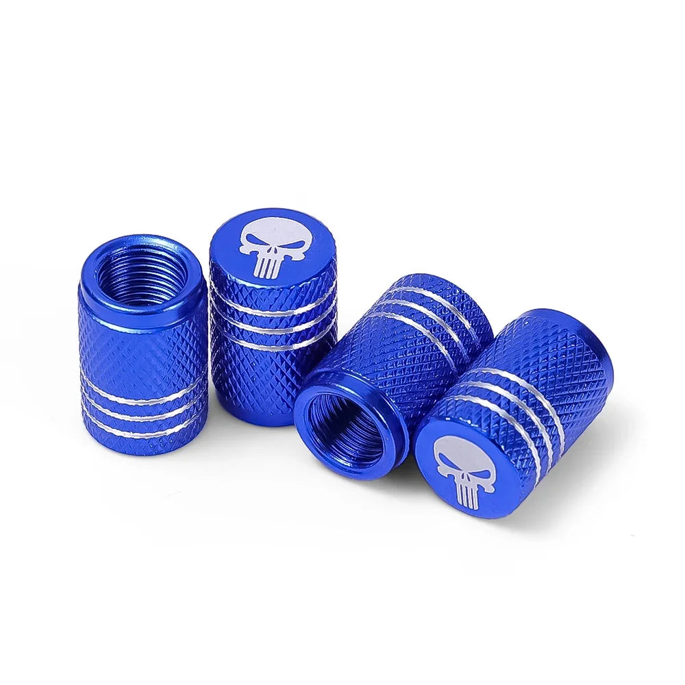 4pcs/pack Creative Skull Head Logo Car Tire Valve Caps - Aluminum Alloy Valve Core Cover with Sealant Pad Accessories Tools New