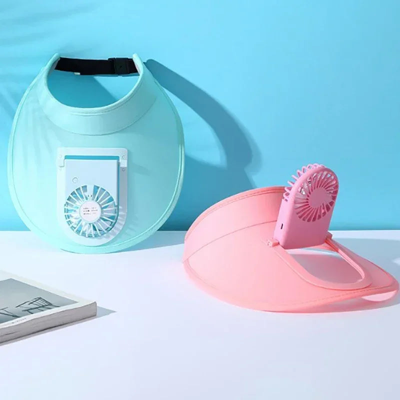 Summer Large Brim Empty Top Sunscreen Cap USB Fan Hat for WOMEN'S Leisure Outdoor Sports Travel Cycling Sun Hat Beach Fan Amagi
