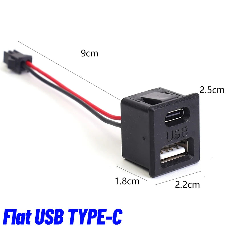 Dual USB-C Flush Mount Car Charger Socket – 5V 2A Snap-In Panel Connector