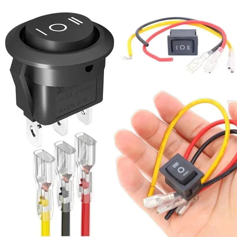 1/2PCS 12V Round Rocker Switch DC SPDT Circle Toggle Switch with Wires for Auto Marine Boat Switches Modified 3 Pin ON Off ON