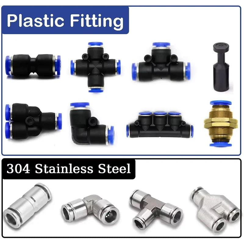 Pneumatic Fitting Tube Connector Fittings Air Quick Water Pipe Push In Hose Quick Couping OD 4mm 6mm 8mm 10mm 12mm Multiple type