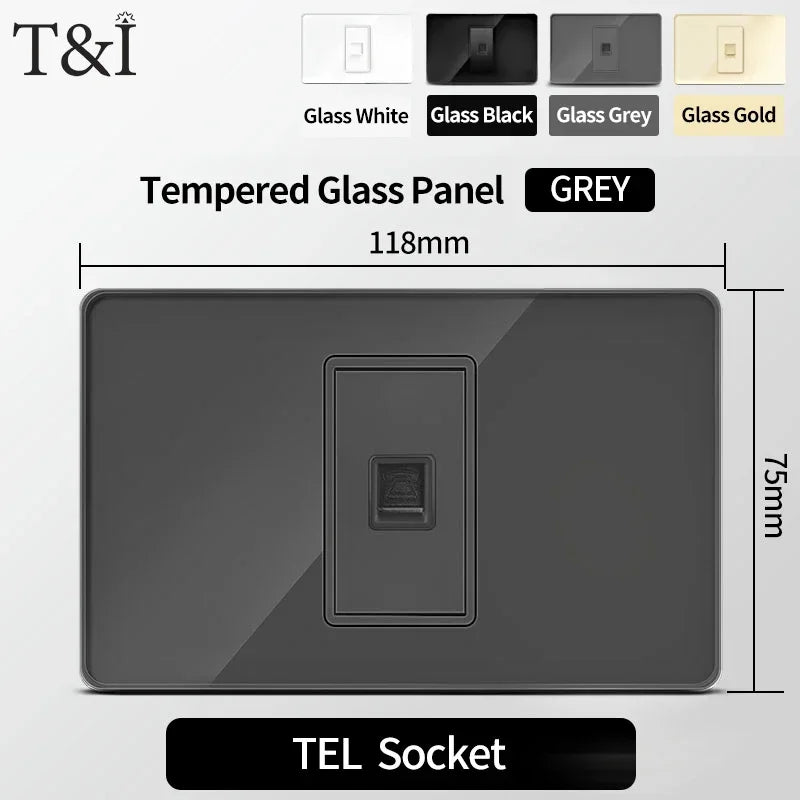 T&I Wall Switch Sockets with USB-C Fast Charging - Italy Socket, Chile Schuko Outlet & Tempered Glass Panel for Home Use