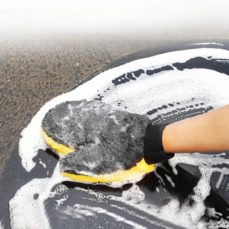 Car Washing Gloves Double Sided Coral Fleece Thickened Super Absorbent Car Wiping Gloves Cleaning Tools Amagi