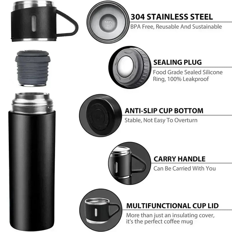 Vacuum Flasks Thermoses Set Thermos for Hot Water Bottle Drinkware Fathers Day Gifts Home Stainless Steel 500ml Thermal Cold