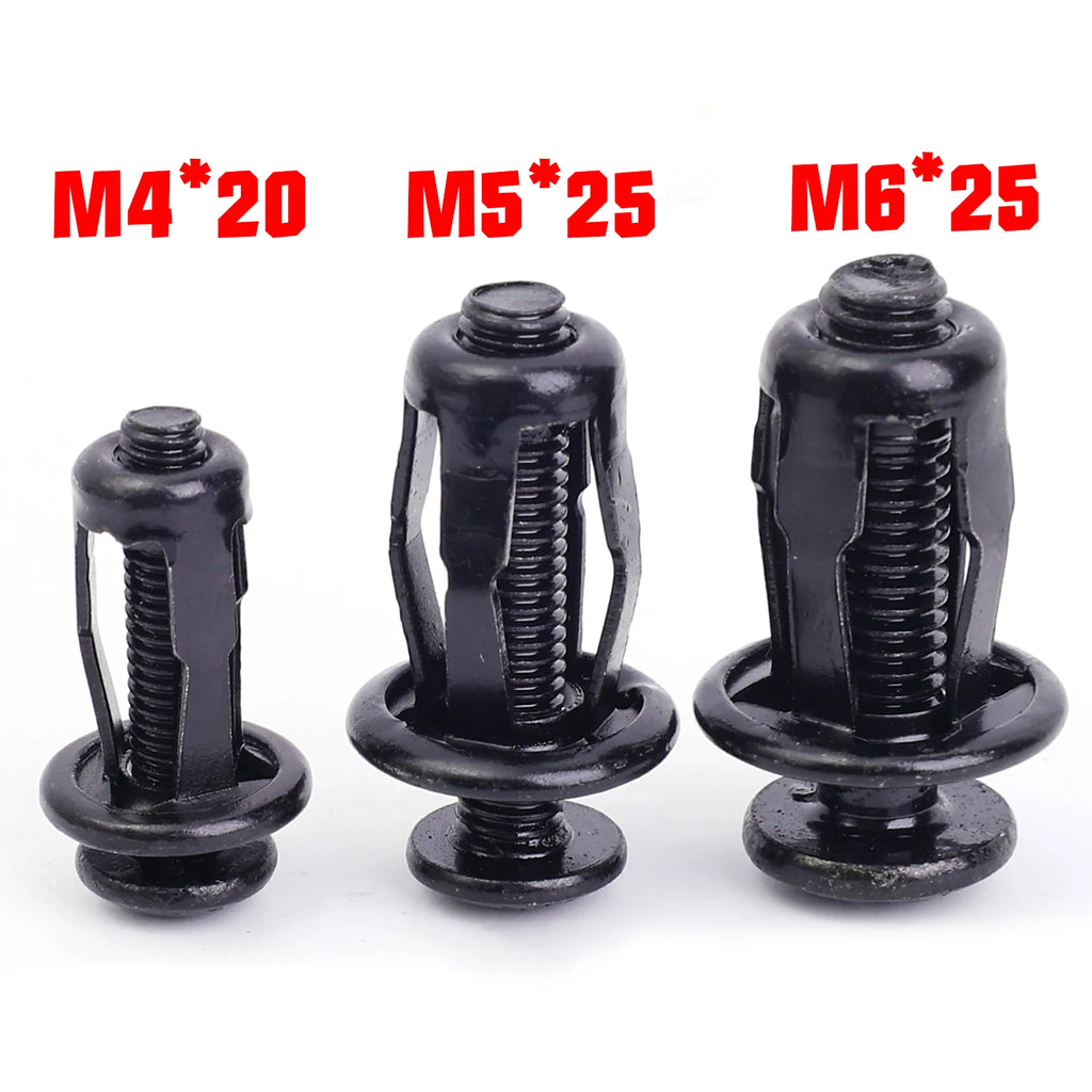 Universal Car License Plate Screws Mounting Kit M4 M5 M6 Auto Fastener Expansion Nuts Carbon Steel Black Bolts for Bumper Frame