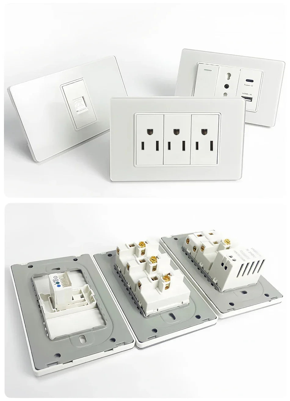 118x75mm Tempered Glass US-Thai Socket: Dual USB-C Ports & 2 AC Outlets for 110V, Scratch-Resistant Panel