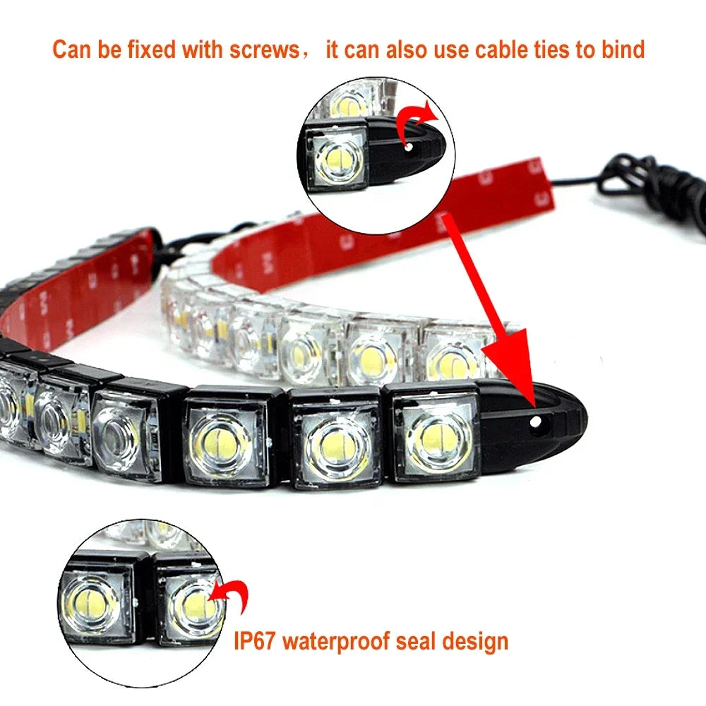 2Pcs Universal Car Led DRL Daytime Running Light Flexible 6SMD White Ice Blue Waterproof Driving Fog Bulb Styling DC 12V Tools