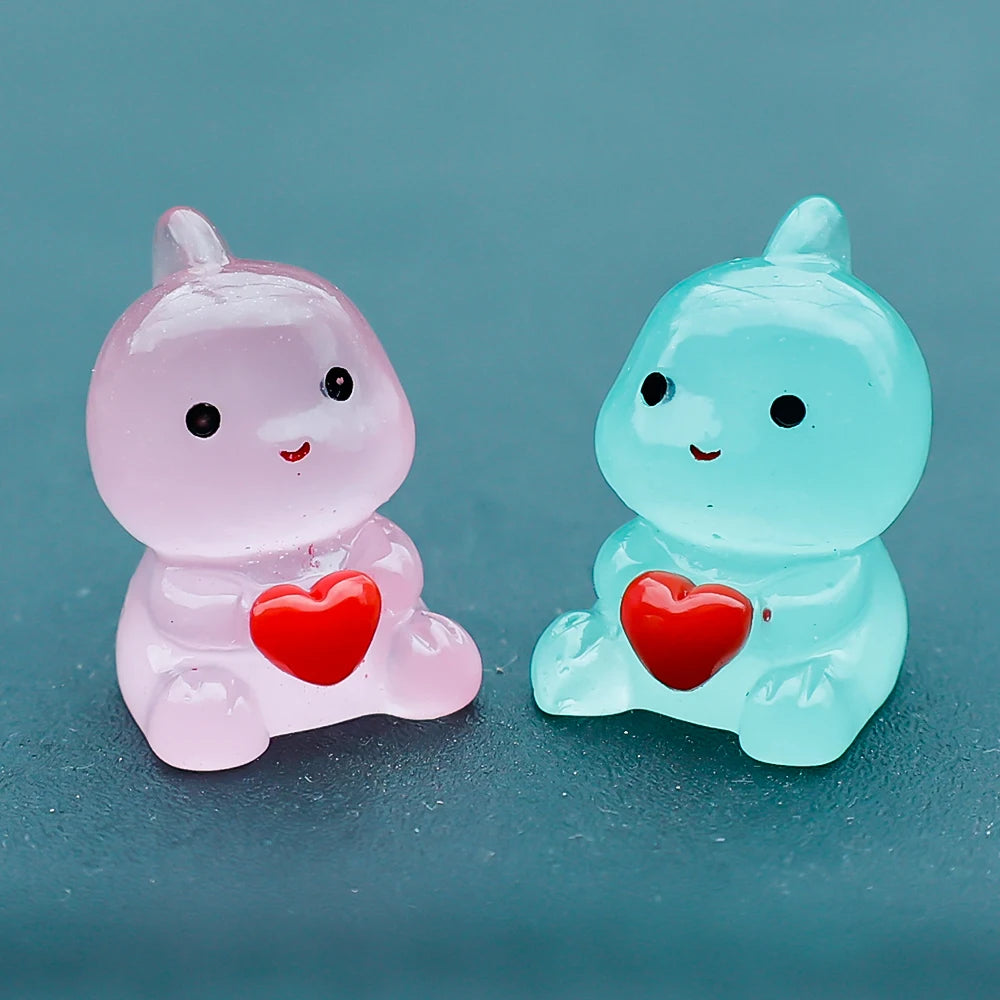 Cute Small Dinosaur Hug Heart Car Ornaments Night Glowing Luminous Dashboard Decor Car Home Ornament Decoration 10/1pcs