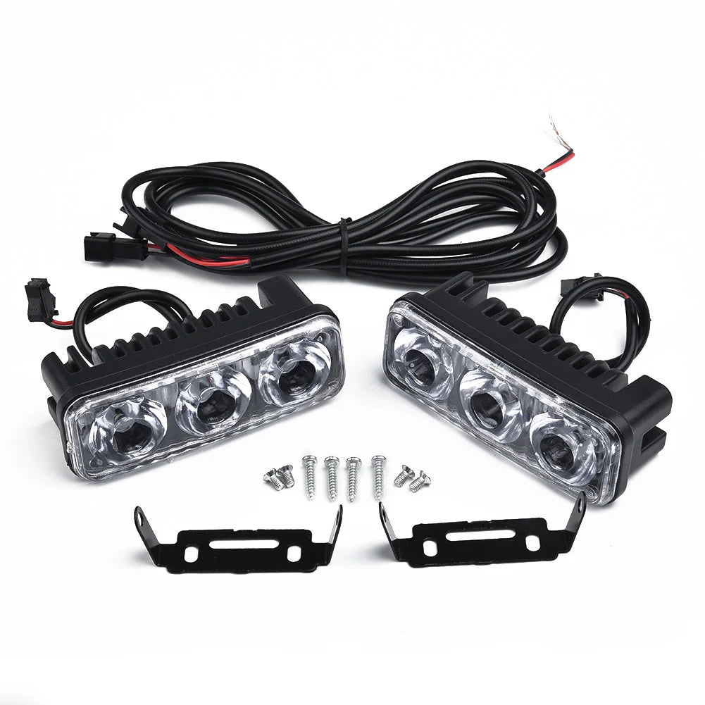 2pcs 3LED Car Work Light DRL Spotlight Super White High Power Waterproof Car Daytime Running Light Fog Lamp Driving Lamp