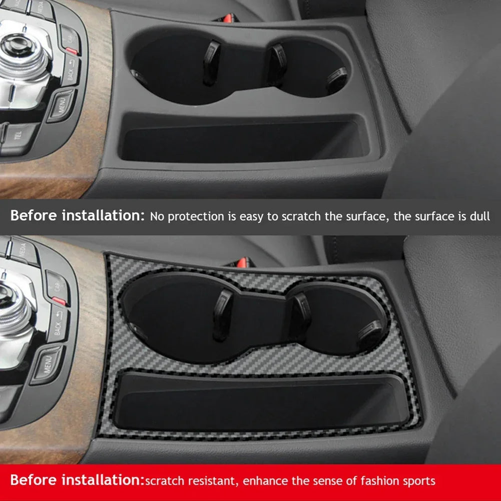 For Audi A4 B8 A5 2009 2010 2011 2012 2013 2014 2015 Carbon Fiber Center Console Water Cup Holder Cover Trim Accessories Tools