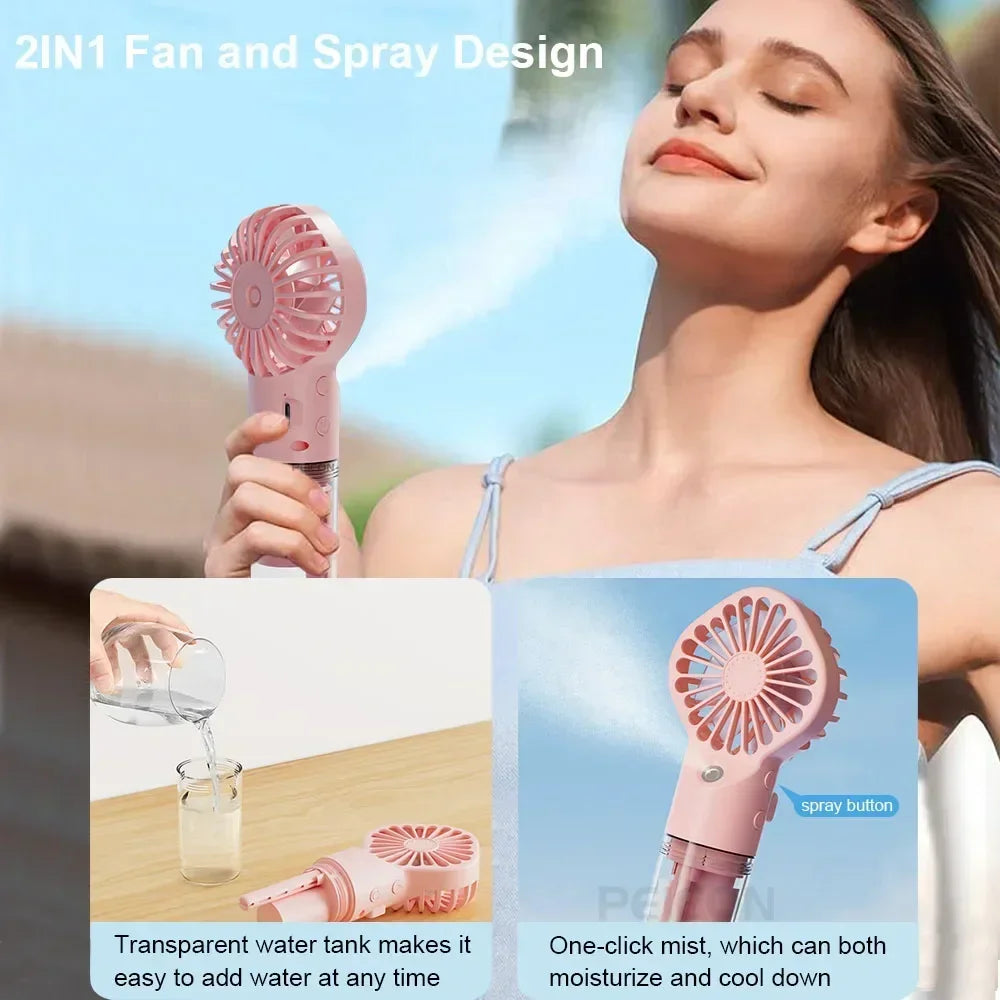 Portable Humidifier Fan Mini Handheld Mist Fan USB Rechargeable Portable Small Pocket Mini Water Humidifier Cooling Motorcycle