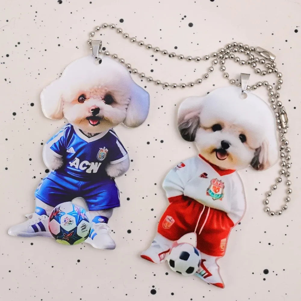 Acrylic Dog Car Pendant for Rearview Mirror Cute Poodle Keychain 2D Flat Ornament Auto Home Christmas Gift Backpack Decoration