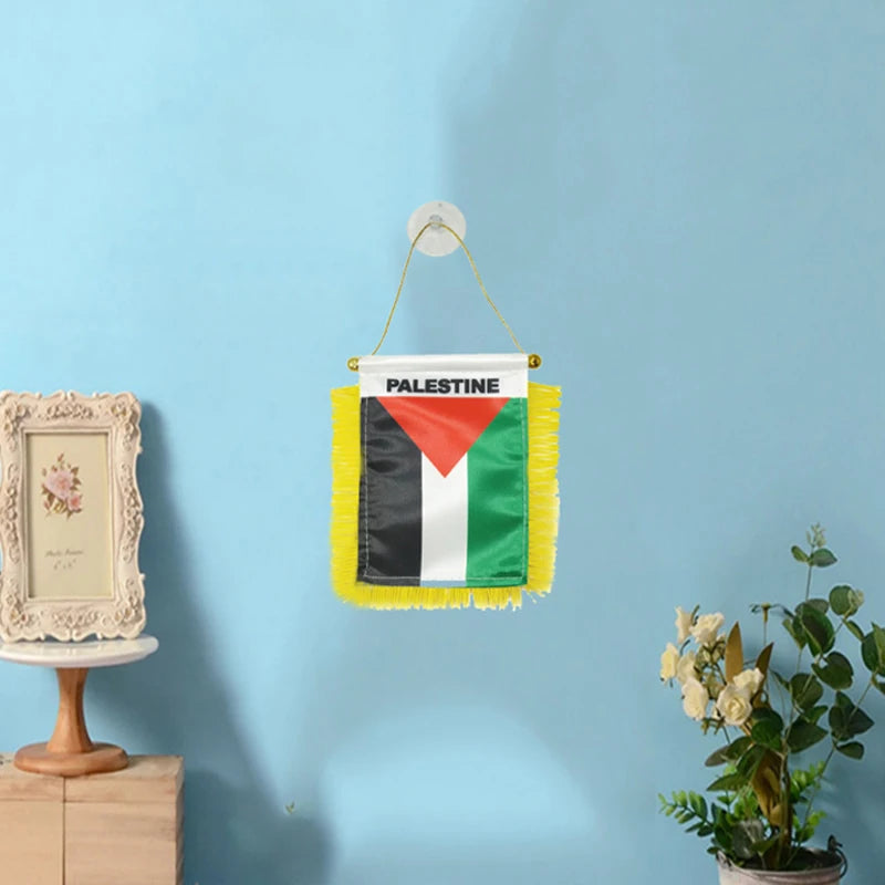 1Pcs Palestine Small Hanging Flag Double Sided Tassel With Sucking Disc Car Windows Decoration Hanging Flag Mini Pennant