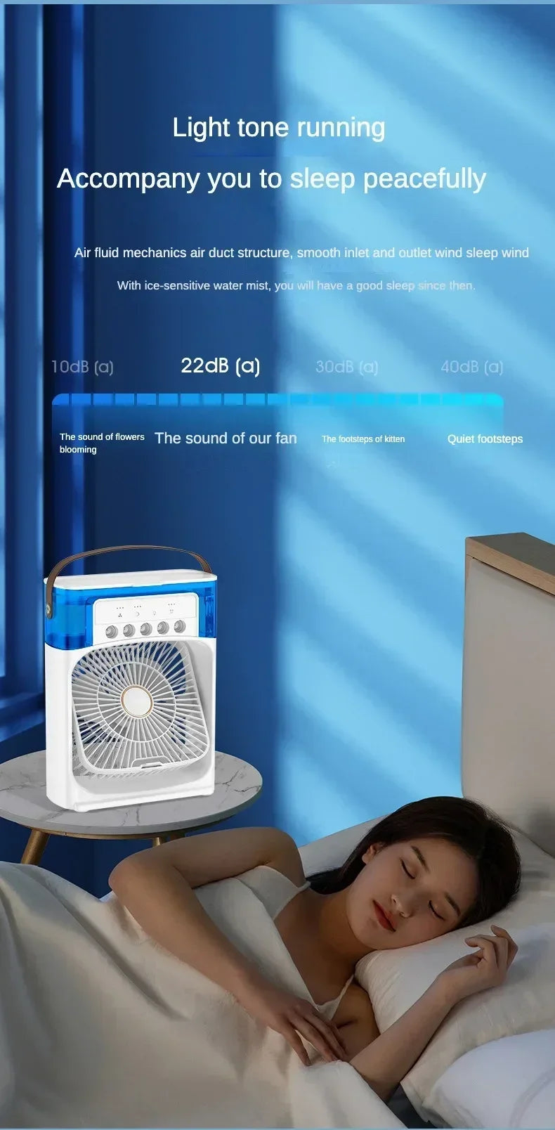 Motorcycle 3 in 1 USB Mini Air Conditioner Portable Cooling Fan with Humidifier and Night Light for Home Office Desktop Amagi