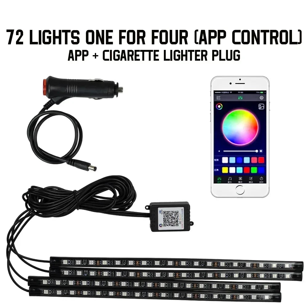 Car RGB LED Strip Light Automotive Interior Foot 36/48 LED APP/Remote/Voice Control Atmosphere Decorative Lamp Ambient Amagi
