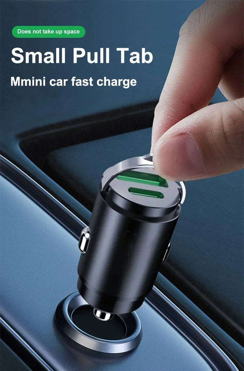 For Iphone/Samsung/Huawei/Xiaomi 100/200W USB Aluminum Alloy Mini Car Charger Adapter Double Ports Fast Cigarette Lighter Amagi