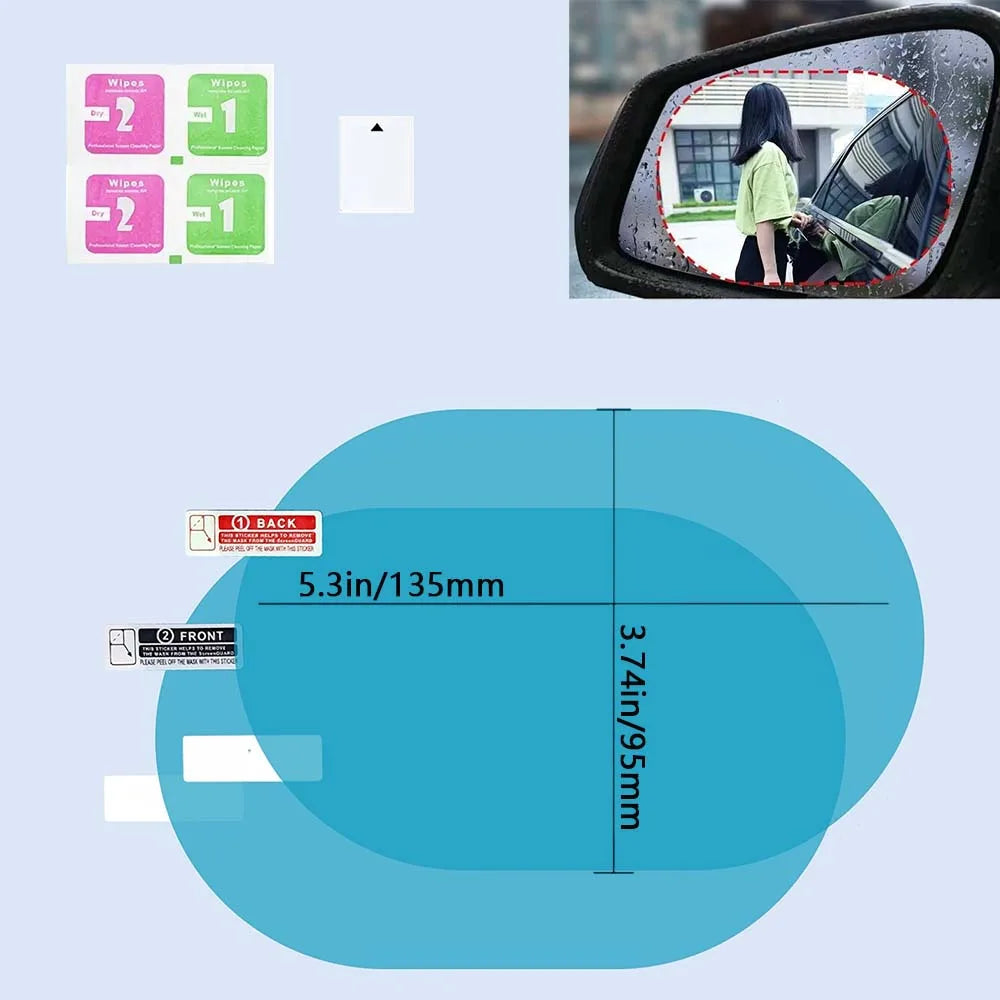 6/2 Pieces Car Rearview Mirror Sticker Rain-proof Waterproof Anti-fog Film Round square Universal Motocycle Anti-reflective Film