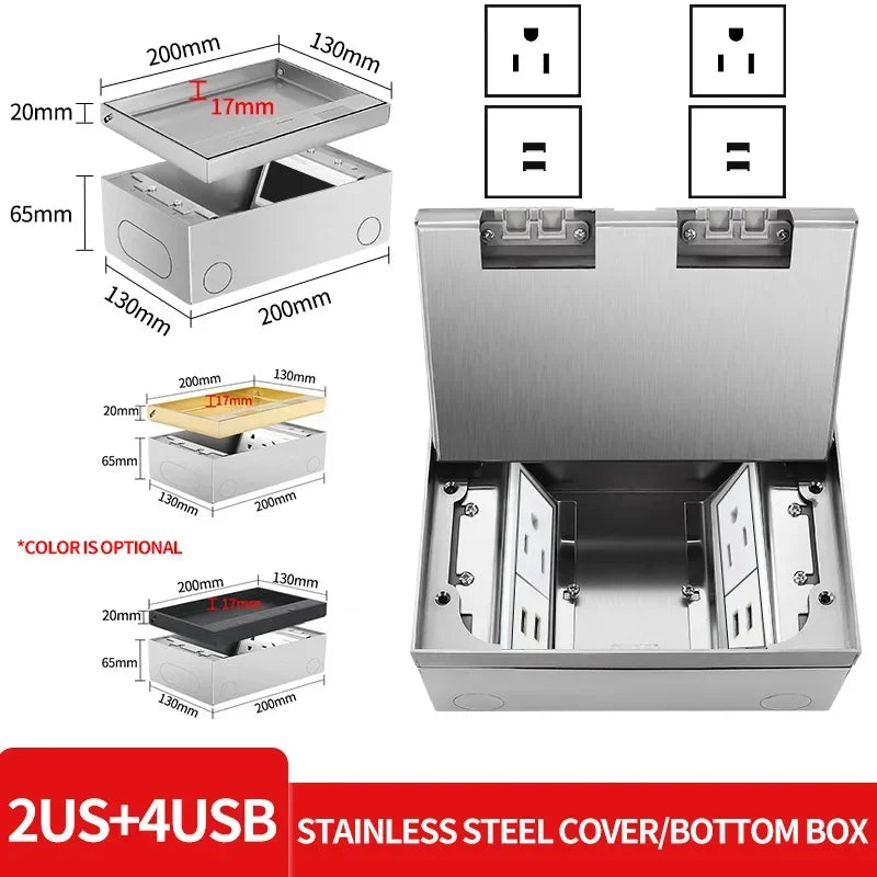 Hidden Inlaid Floor Socket: Ultra-thin Design with Built-in Multiple Power EU FR UN US AC Power Outlets and USB Charging Port