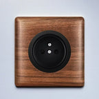 86x86mm Solid Wood Embedded Power Outlet - Childproof EU/RU/FR Socket, Fireproof Vintage Panel for Industrial & Villa Use