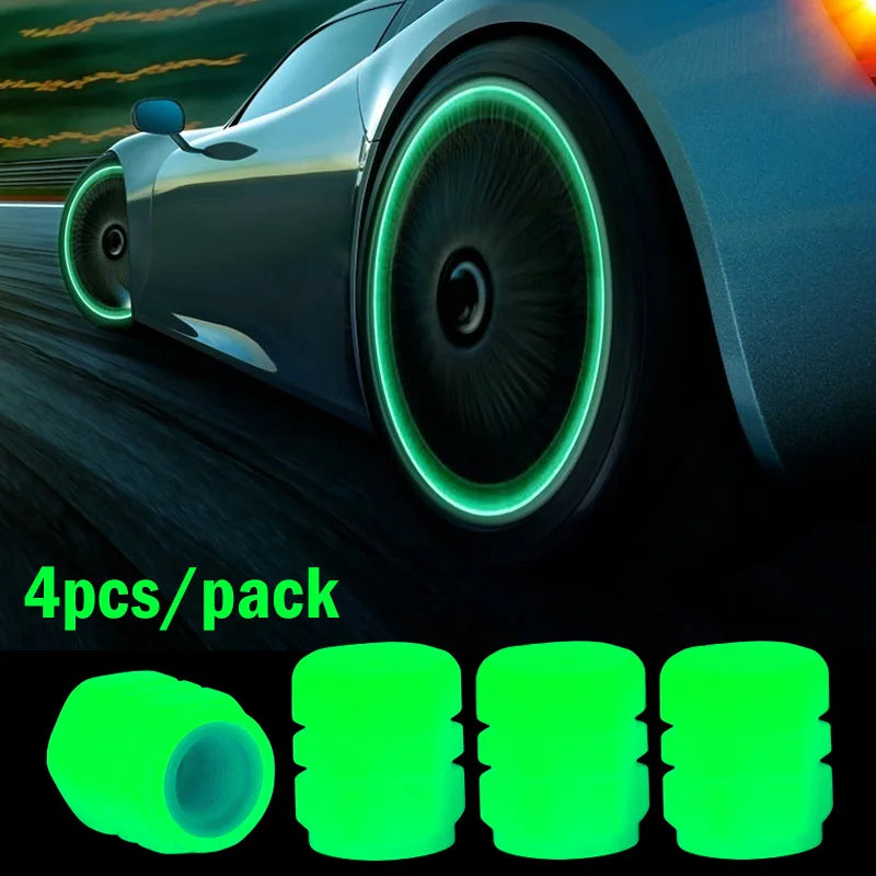 Luminous Valve Caps Car Tire Fluorescent Tyre Valve Stem Decor Luminous Cap Night Glowing Wheel Hub Nozzle Valve Caps