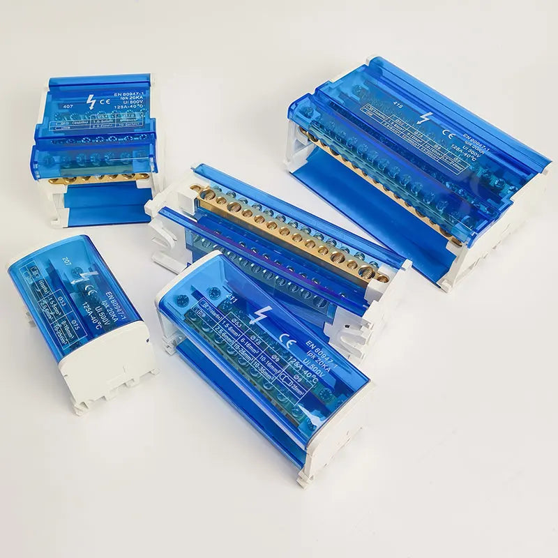 UK207 UK211 UK215 UK407 UK411 UK415 DIN Rail Terminal Block 125A Electrical Junction Box 1 In 2/4/6 Out Distribution Box